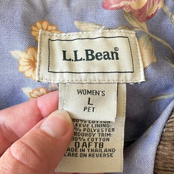 L.L. BEAN Women's Corduroy Collar Floral Barn Chore Jacket Size L - Picture 5 of 7